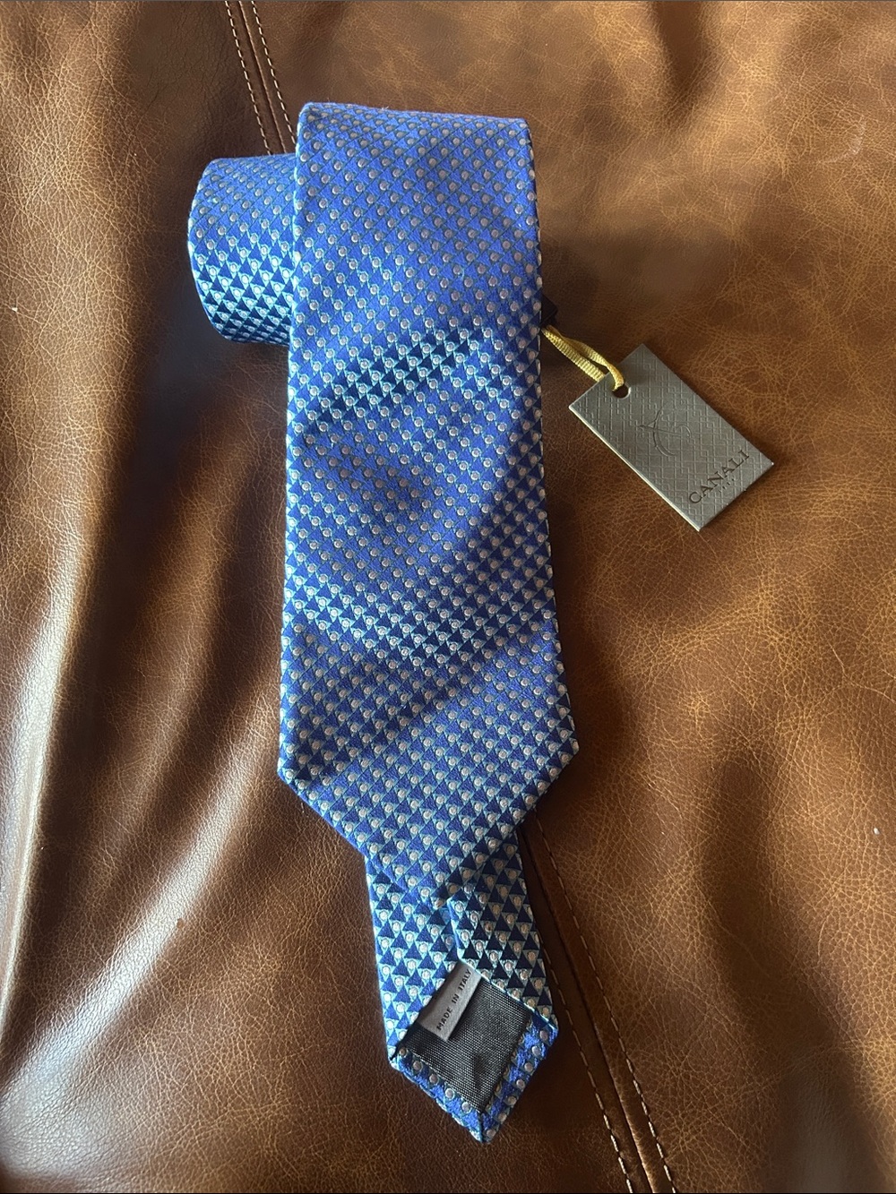 Canali Blue and Light Blue Geometric Silk Tie